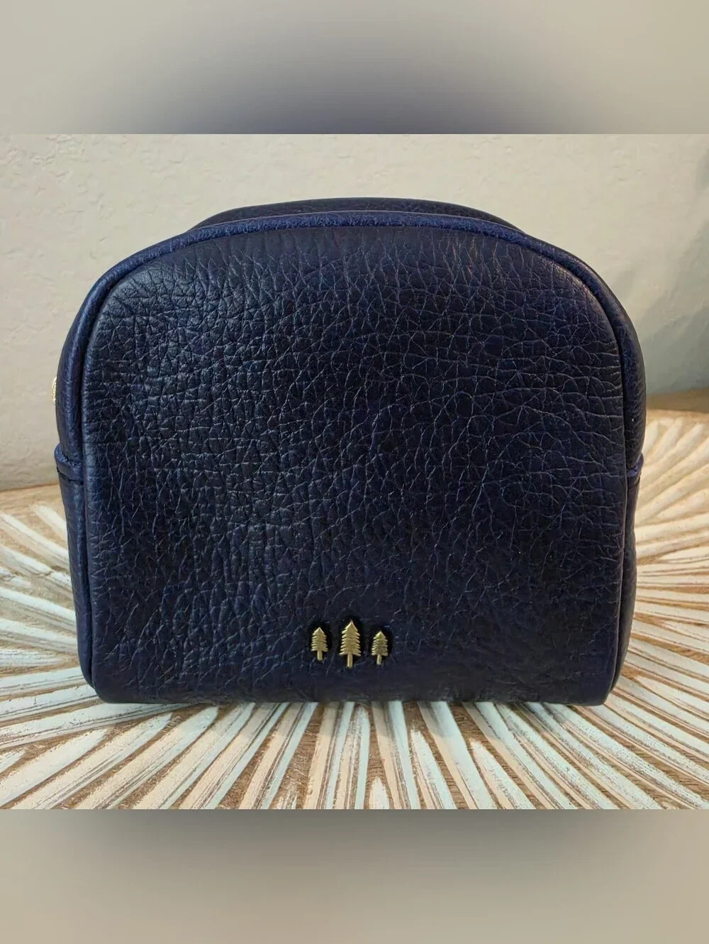 Portland Leather Goods Navy Cosmetic Case with Gold Tree Accent